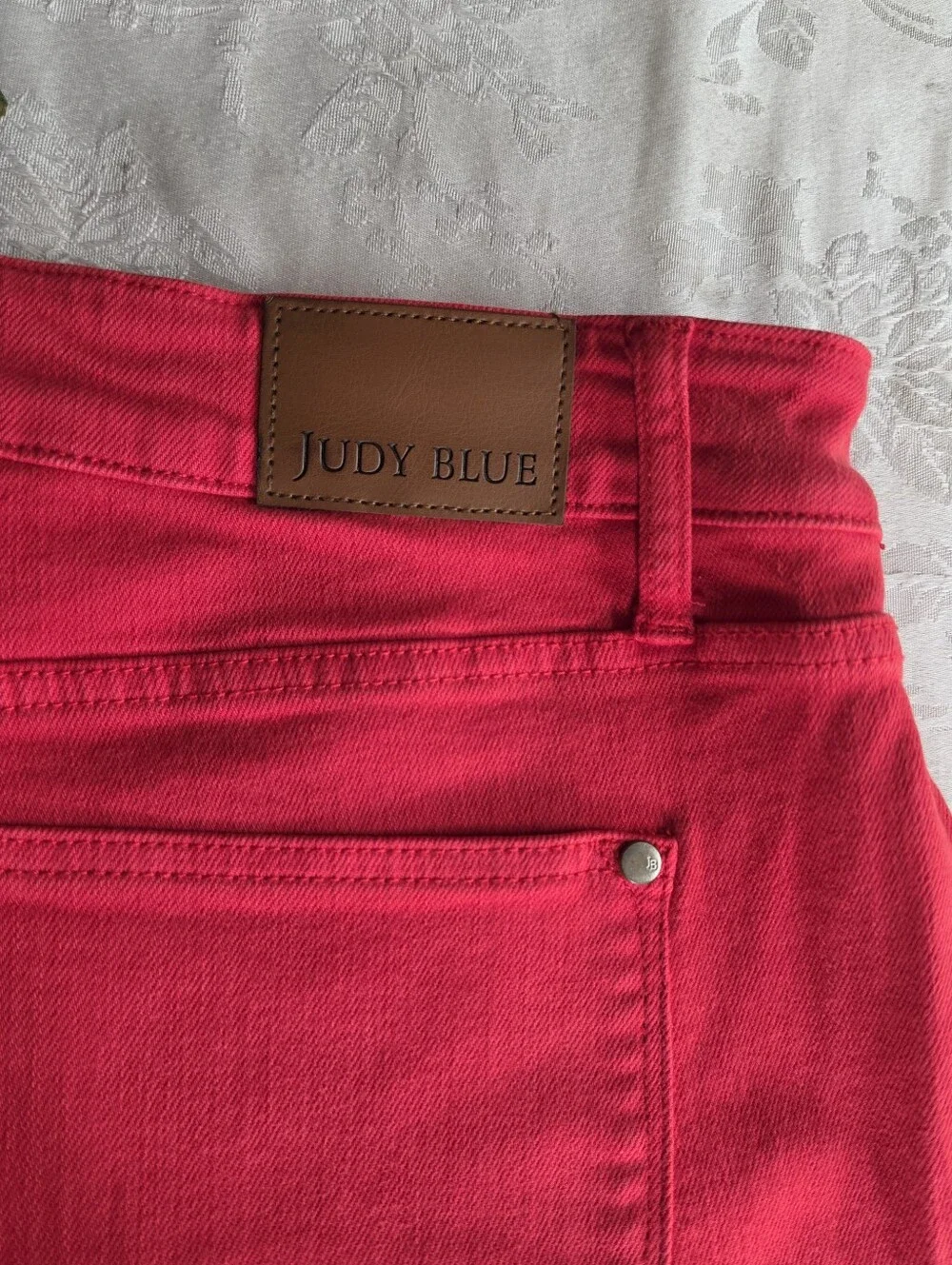 Judy Blue 18W Red Garment Dyed Cropped Wide Leg Raw Hem Stretch Jeans